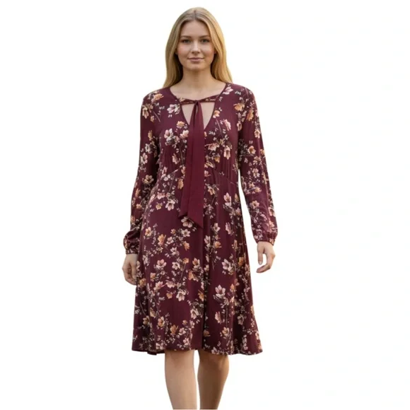 Xhilaration Burgundy Floral Dress - Picture 1 of 5